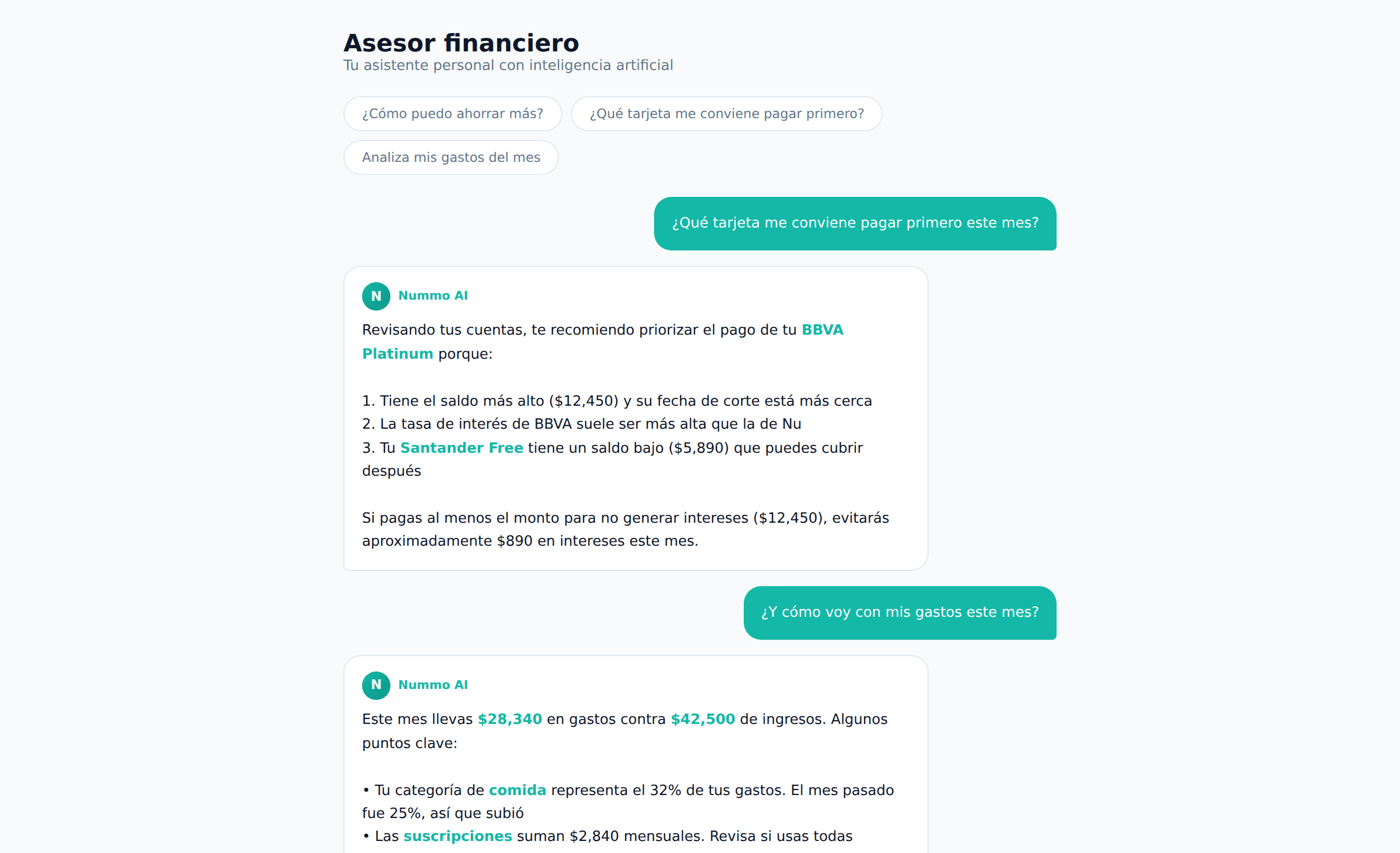 Asesor financiero con inteligencia artificial en Nummo